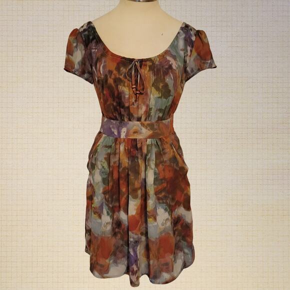 kimchi blue floral chiffon ruffle midi dress small fit and flare boho - Picture 1 of 9